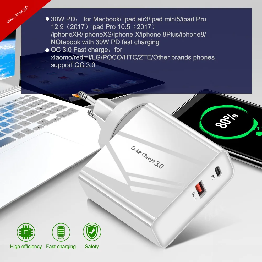 OLAF Быстрая зарядка 3 0 QC3.0 USB зарядное устройство для Redmi Note 7 Pro 36 Вт PD 3A телефона Huawei