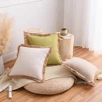 avocado green orange red cotton linen pillowcase sofa tassel cushion nordic lumbar pillow solid color linen backrest 4545cm