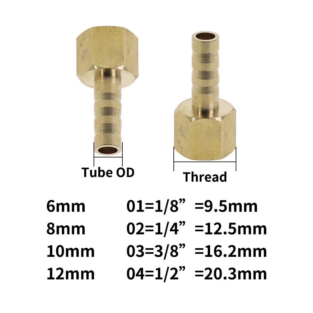Латунный штуцер для труб 5 шт. Женский 6 мм 8 10 12 хвостовика шланга 1/8 дюйма 1/4 3/8 1/2