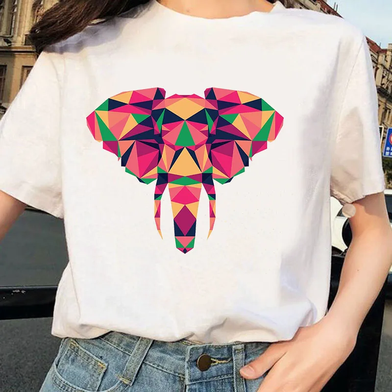 

Colorful Elephant Print Women T-shirts Ladies O Neck Short Sleeve Graphic Tshirt Female Vogue T Shirt Funny Summer Casual tops