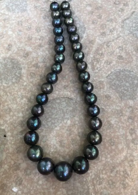 ?? 見事な10-15ミリメートル淡水ラウンド黒緑の真珠のネックレス18インチ925シルバー