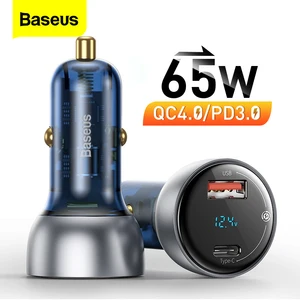 baseus 65w usb car charger quick charge 4 0 3 0 type c pd fast charging translucent car phone charger for laptop iphone samsung free global shipping