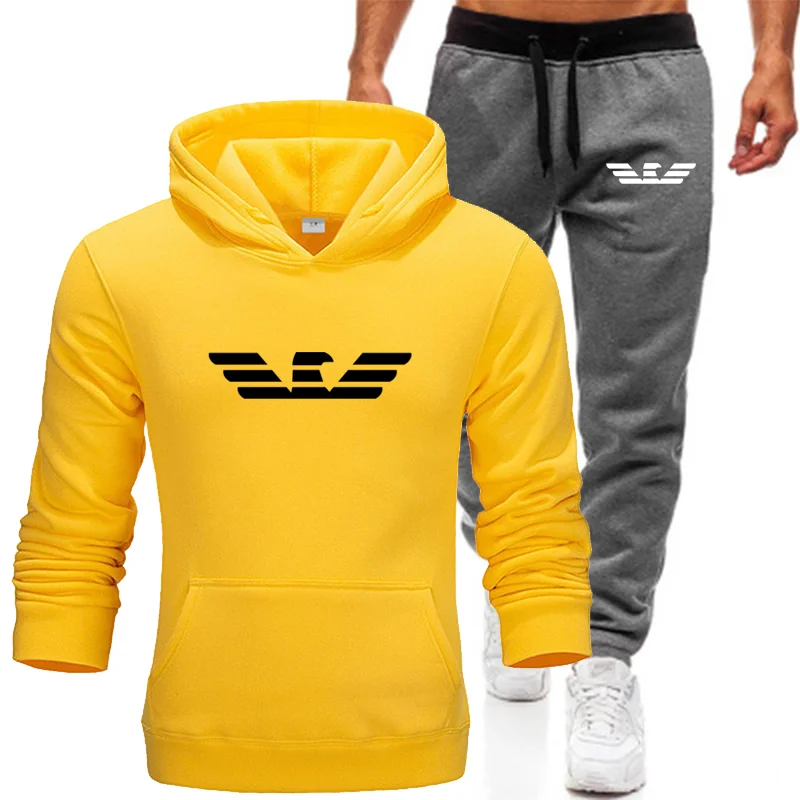 

New sportswear autumn and winter polar fleece hoodie suit men's sportswear casual sports hoodie + sweatpants running clothes men