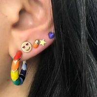 5pcsset rainbow enamel stud earrings for women happy face heart star earring capsule lovely street style fashion jewelry