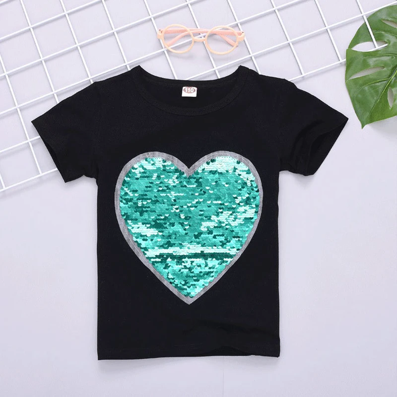 Футболка с блестками для маленьких девочек летняя детская футболка 2020 г. одежда