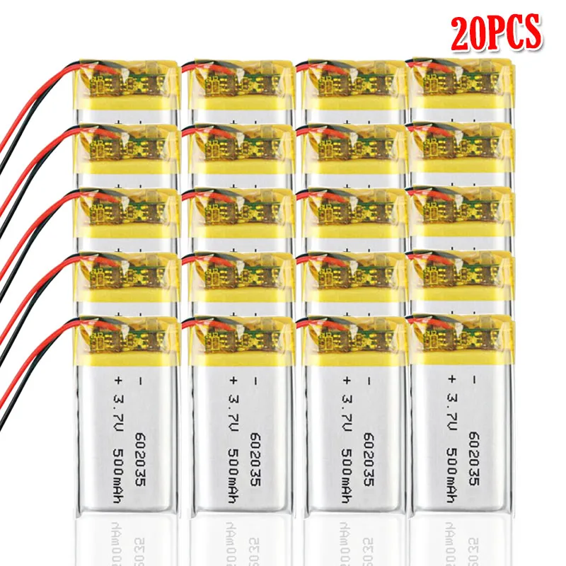 20pcs 500mAh 3,7 V 602035 литиевая полимерная аккумуляторная батарея для навигационного рекордера, Wi-Fi машина, стерео динамик, массаж - Цвет: 20pcs