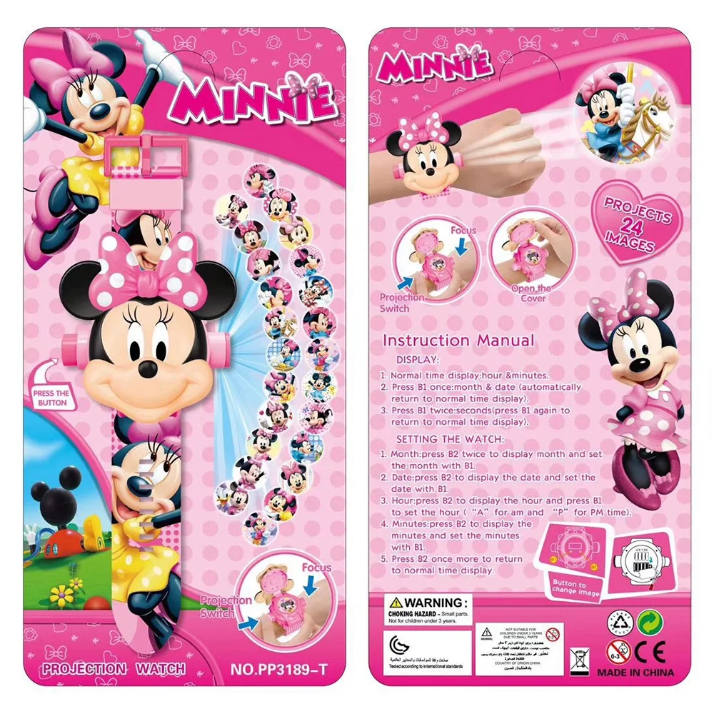 MINNIE Детские часы с 3D рисунком, Железный человек, Человек-паук, Минни, Хелло Китти, Миньоны, аниме, фигурки маленьких детей, игрушки для мальчиков и девочек - Цвет: MINNIE
