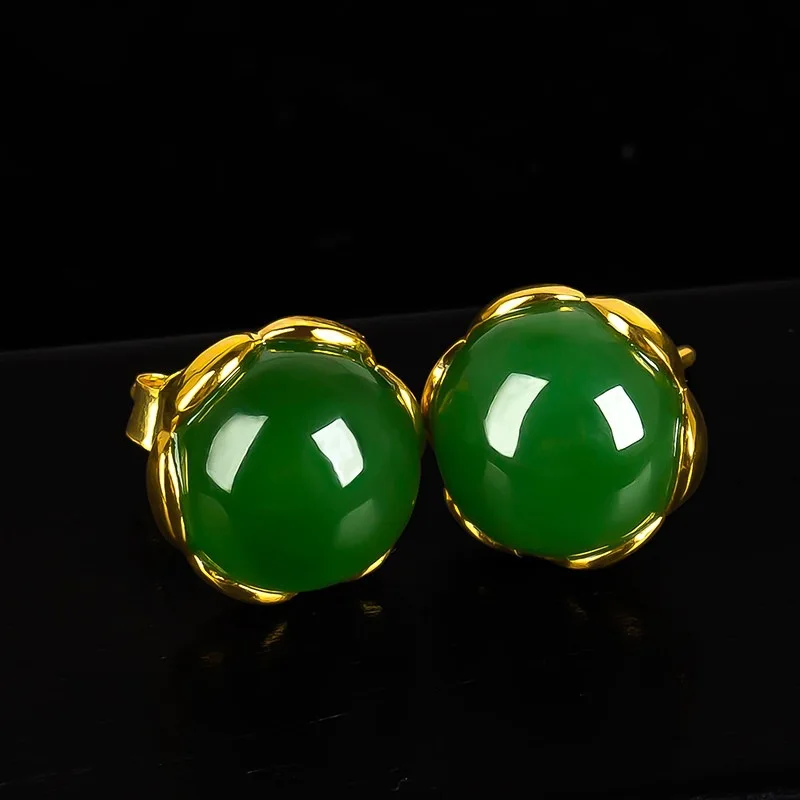 

Luxury Female Small Round Stud Earrings Yellow Gold Color Party Earrings Charm Green Stone Wedding Earrings For Women