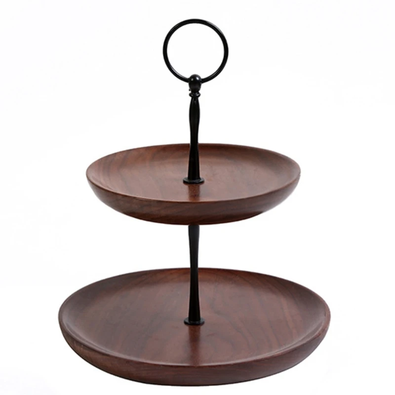

Round Wooden Double Layer Cake Stand Holder Dessert Table Tray Cupcake Display Rack Birthday Wedding Party Decoration