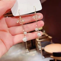 angel wings earline pearl pendant long tassel earrings personalized fashion simple womens jewelry unusual earrings