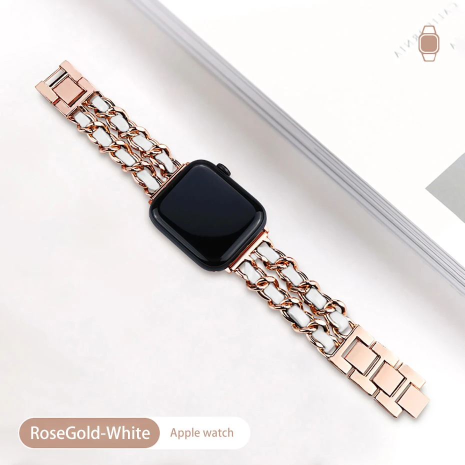 Ремешок кожаный для apple watch band 44 мм браслет цепочка Iwatch series 5 4 3 2 аксессуары 38 40 42
