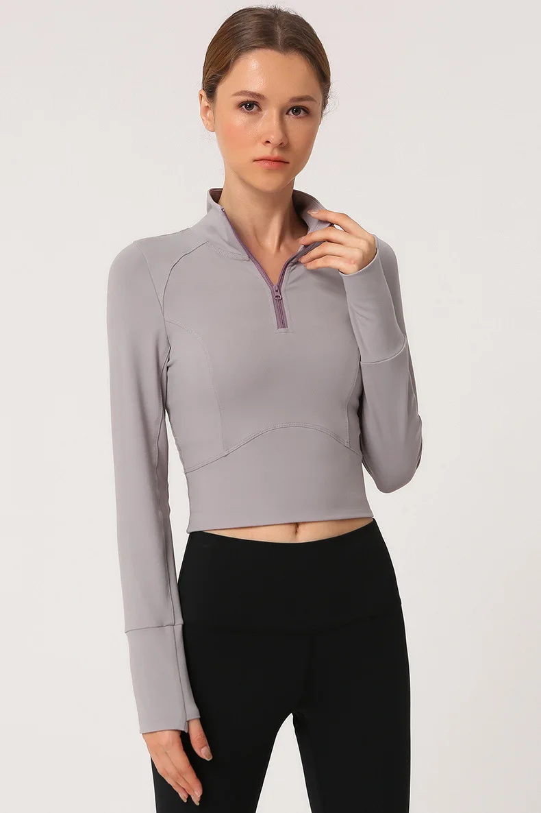 

Sports Yoga Shirt Crop Top Women's T-shirt Clothing Gym Top Long Sleeve Sports Top Women Fitness Gym Crop Elastic Zipper Workout