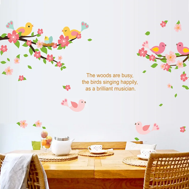 

Large Light Flowers Wall Stickers Tree Bird Home Decor for Sofa TV Chinese Style Home Decoration for Bedroom Living Room