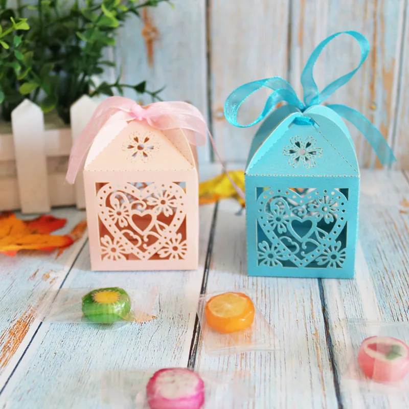 Лазерная резка Любовь сердце свадебные коробки для конфет белый розовый