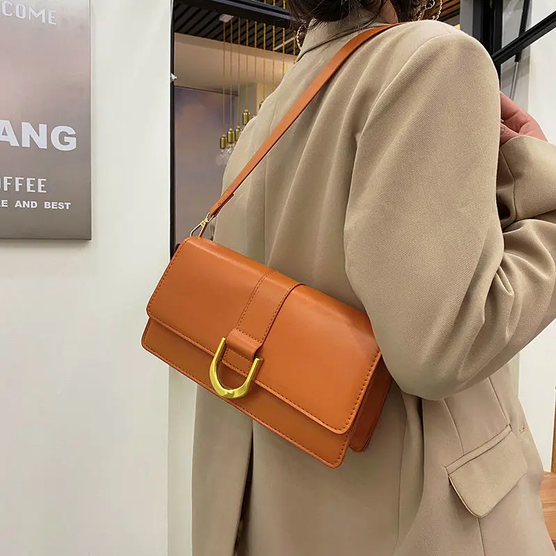 

Baguette Bag For Women 2021 New Luxury Handbags Orange White Brown Women'S Shoulder Strap Handbag Pu Leather Crossbody Bag