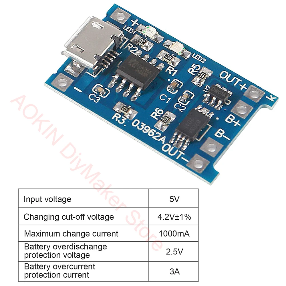1PCS 5V 1A Micro USB 18650 type-c Lithium Battery Charging Board Charger Module+Protection Dual Functions TP4056 18650