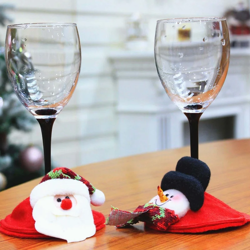 

2022 Happy New Year And Christmas Wine Coaster Red Wine Champagne Glass Foot Cover Christmas Table Decoration