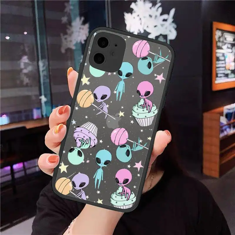 

Aesthetics Cute Cartoon alien space Phone Case For iphone 12 11 8 7 plus mini x xs xr pro max matte transparent cover
