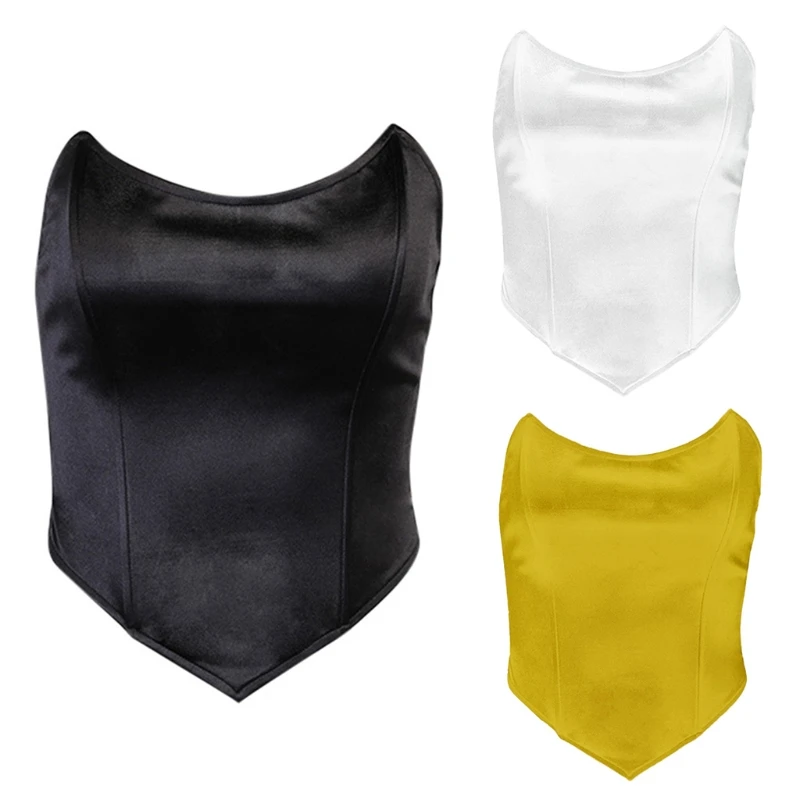 

Sexy Silk Women Tube Tops Solid Sleeveless Asymmetric Slim Skinny Corset Cropped Top 2021 Summer Casual Elegant Bustier