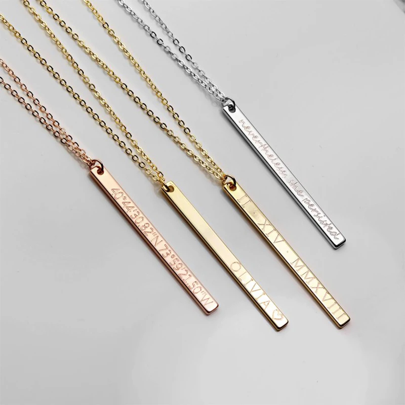 

Mothers Day Gift Idea Name Necklace women Gift Personalized Necklace Vertical Bar Necklace Friendship Jewelry Graduation Gift