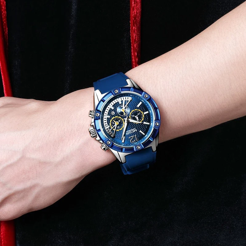 MEGIR Мужской спортивный хронограф кварцевые наручные часы армейский Синий