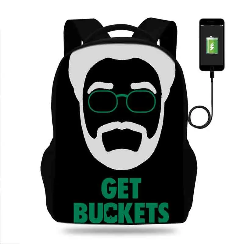 17 дюймов Kyrie Irving Рюкзак Мужские USB зарядка рюкзаки для подростков мальчиков и