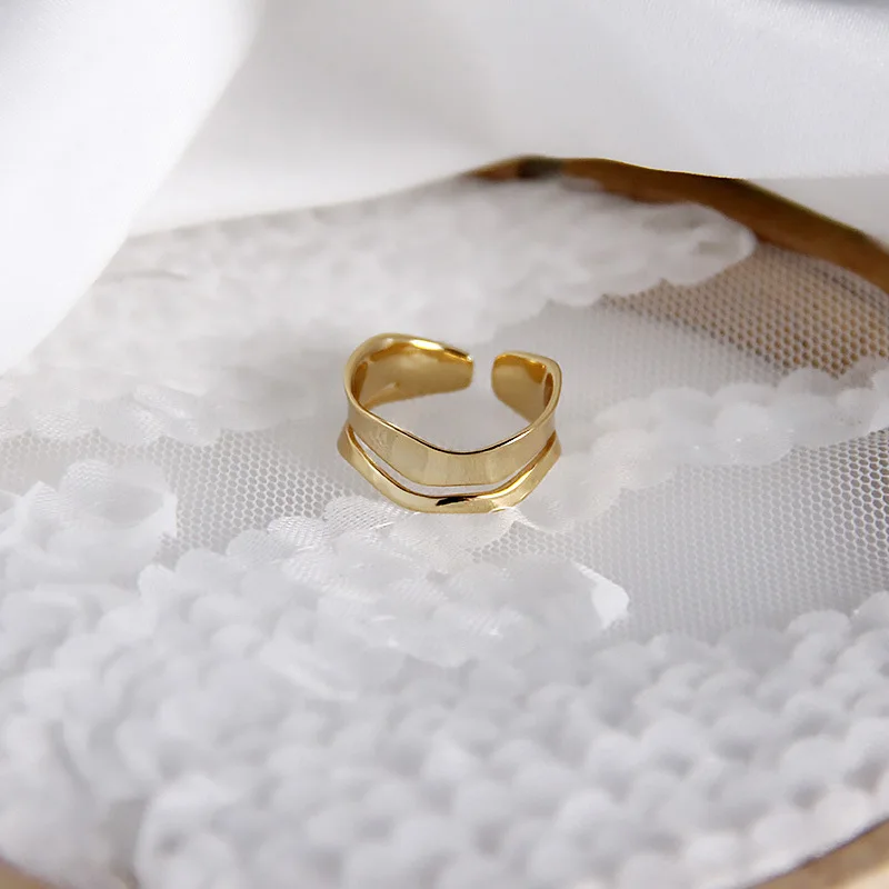 

Lispector 925 Sterling Silver Double Layers Irregular Wave Curve Rings for Women 18K Gold Korean Simple Elegant Party Jewelry