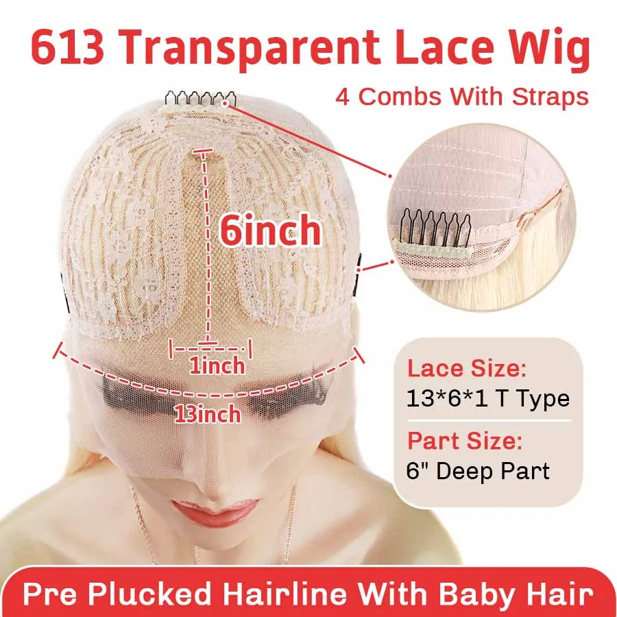 

Beeos Transparent Lace Straight 13*6 T Part Lace Wig 613 Body Wave Honey Blonde Colored Highlight 150 Density Remy Hair