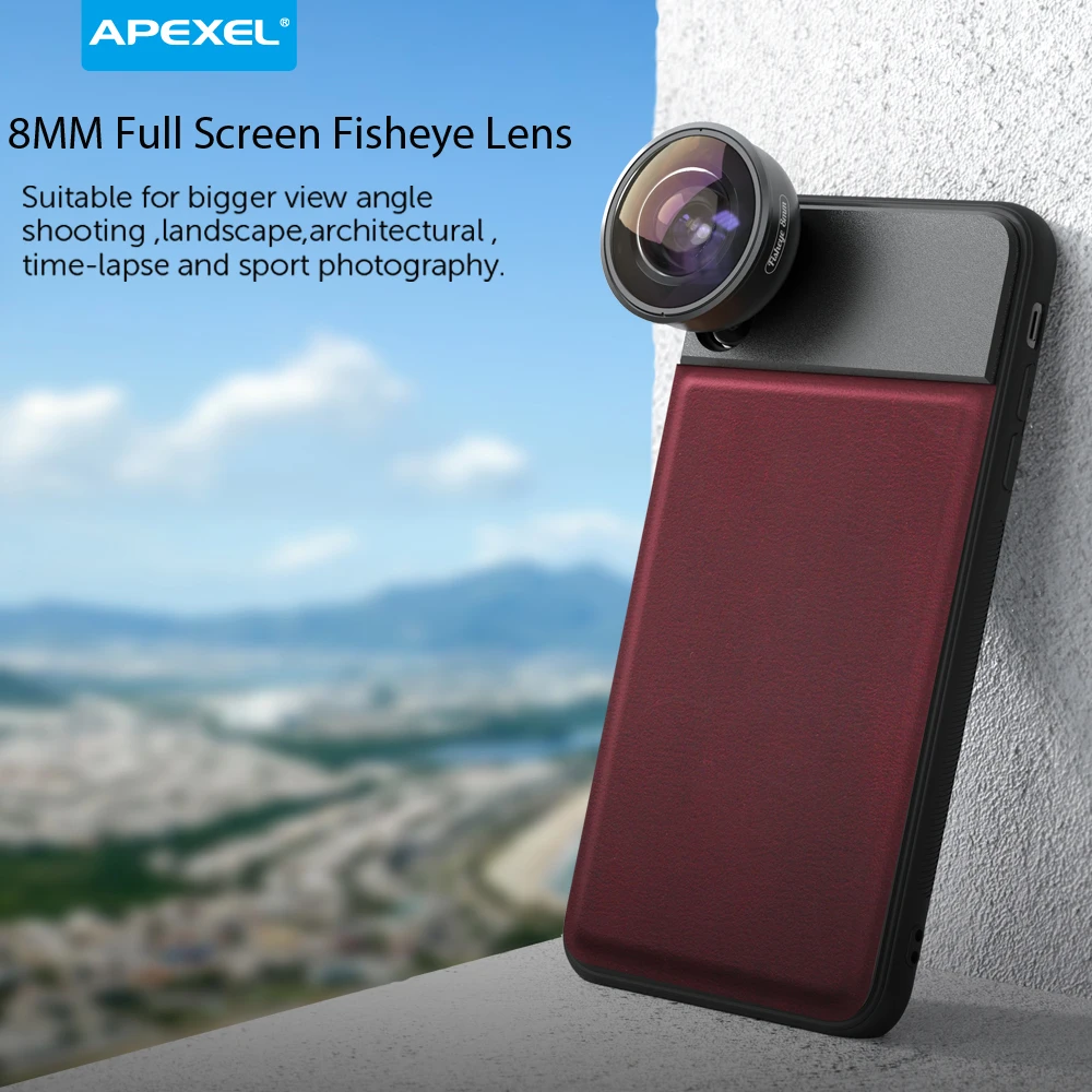 APEXEL HD Full Frame 185 градусов Рыбий глаз объектив телефон камера объектив Мобильный объектив с c-креплением чехол для iPhone X samsung huawei P30 Pro
