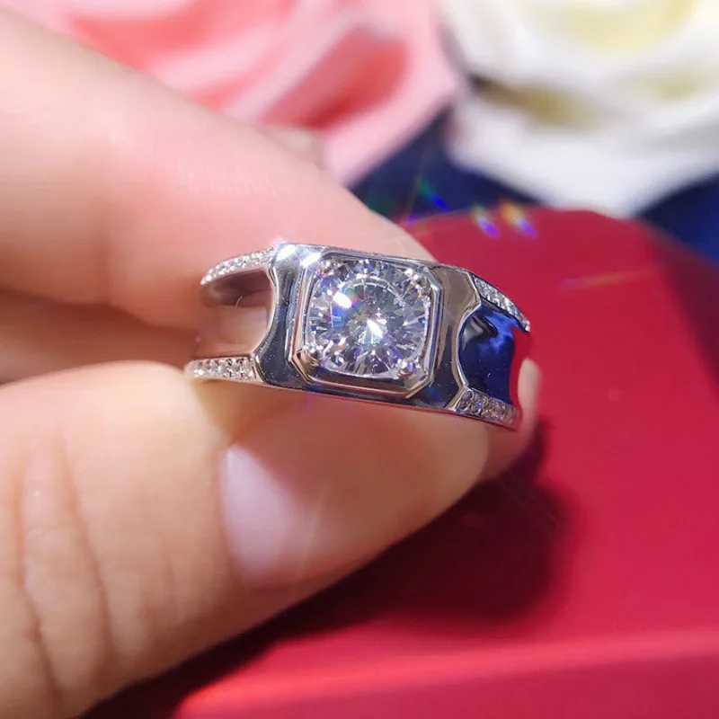 Простое мужское кольцо 2ct карат чистое серебро обручальные кольца имитация муассанита кольцо Модные ювелирные изделия