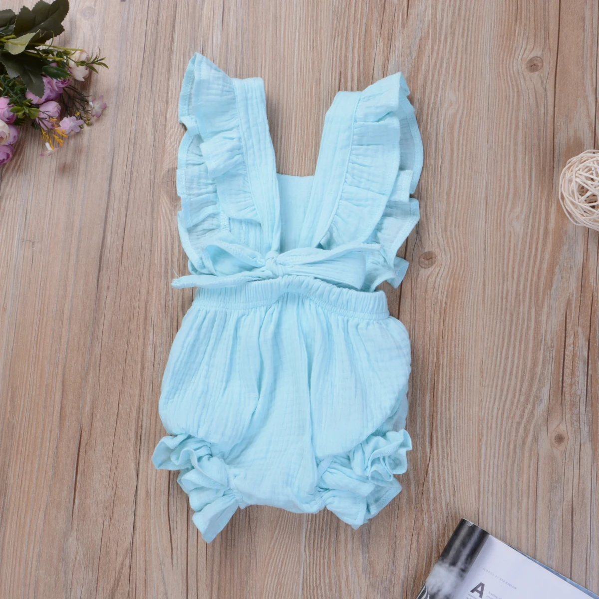 Новорожденный Младенец Девочка Лето гофрированный сплошной комбинезон хлопок