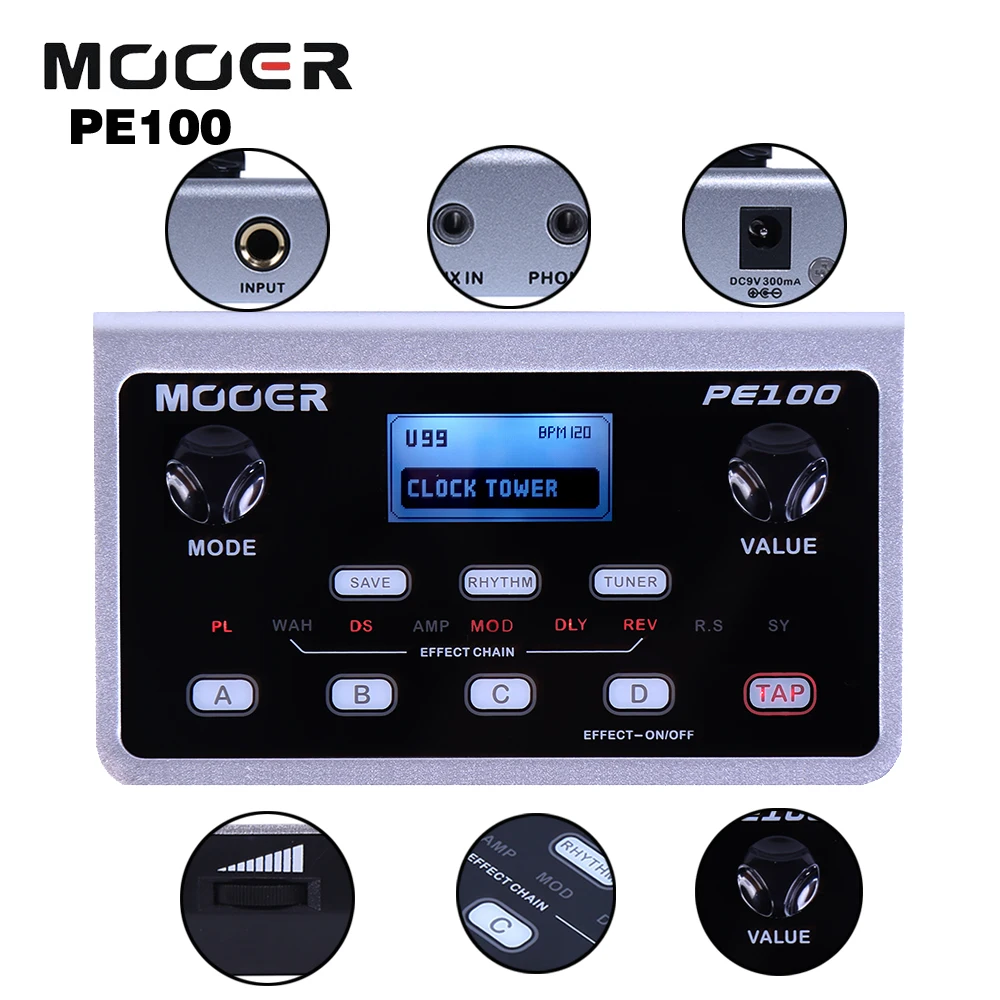 Мультиэффектный процессор MOOER PE100 портативная педаль для гитары 40 узоров