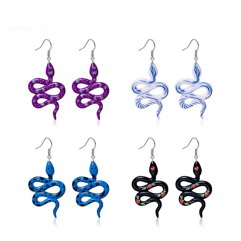 

LOVOACC Hyperbole Multicolor Arcylic Snake Dangle Earrings for Women Painted Twisted Animal Hanging Drop Earrings Pendientes