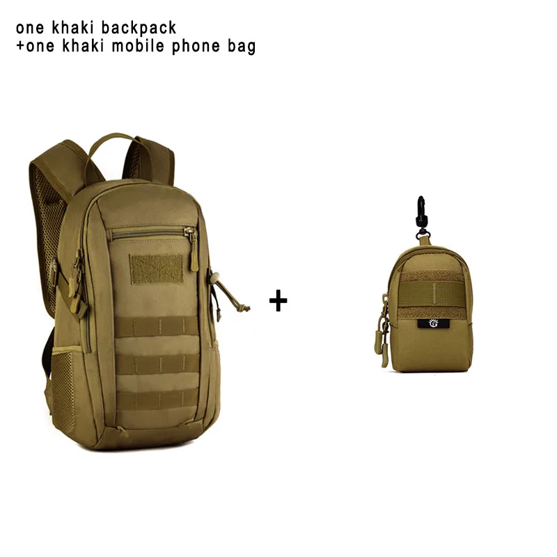 khaki and phone bag 12л военно-тактический рюкзак, Детская Военная Тактическая Сумка, Детская школьная Водонепроницаемая маленькая сумка, альпинистский походный мини-рюкзак - Цвет: khaki and phone bag