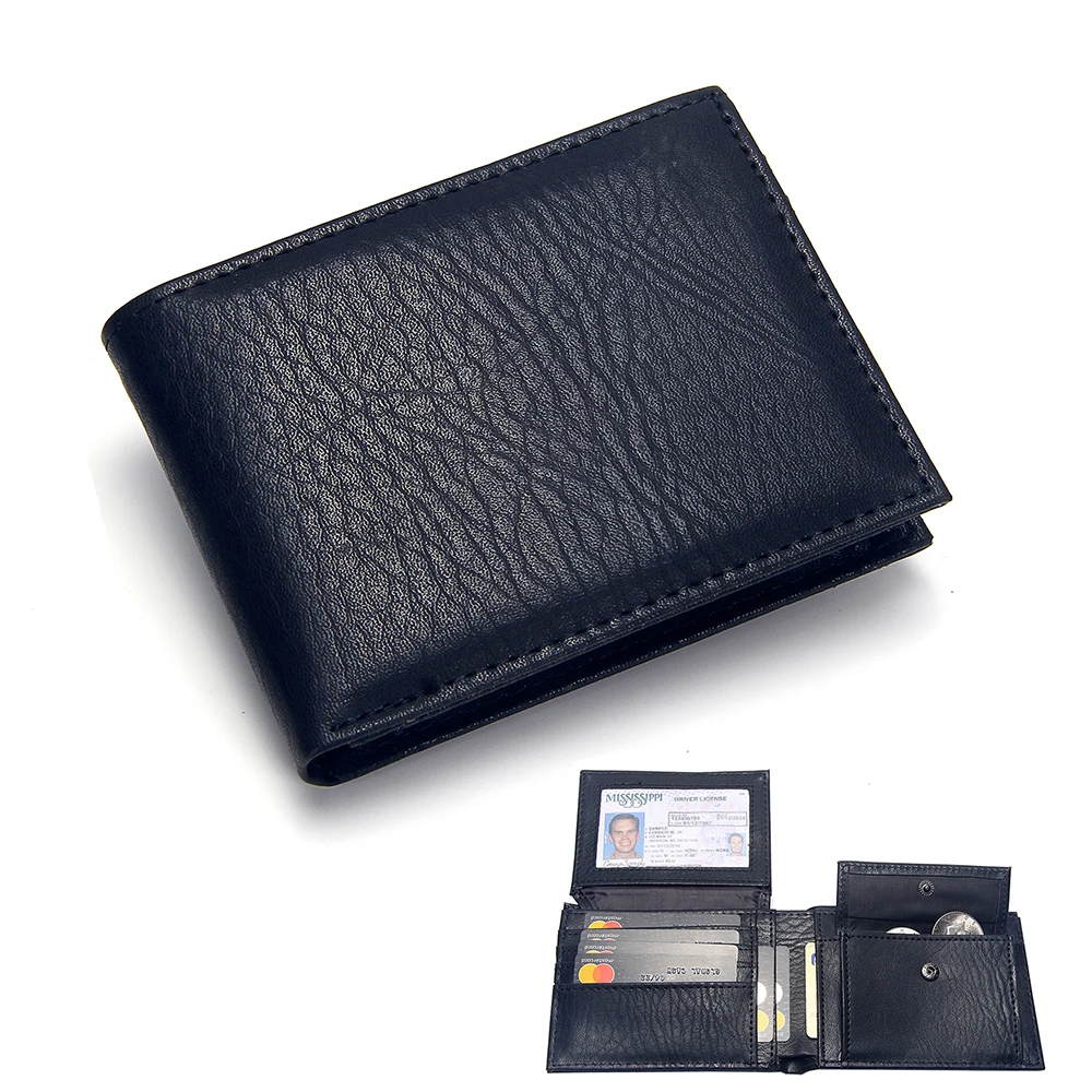 

Luxury Men's Wallet Leather Solid Slim Wallets Men Pu Leather Bifold Short Credit Card Holders Coin Purses Business Purse Male