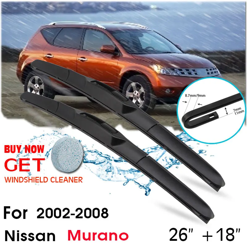 

Car Wiper Blade Front Window Windshield Rubber Silicon Refill Wipers For Nissan Murano 2002-2008 LHD/RHD 26"+18" Car Accessories