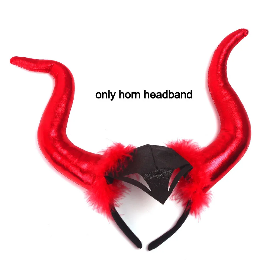 only headband Красный дьявольский Хеллоуин платье-пачка для девочек костюм детское малиновое платье с рогами и крыльями Косплей вечерние одежда ведьмы - Цвет: only headband