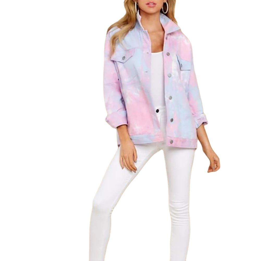 

2020 New Style Pink Coat Women's Long Sleeve Slim Fit Harajuku Style Casual Fashion Tie-dye Jackets Outwear Fall Clothes
