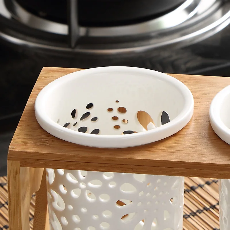 Wood Ceramic Chopsticks Bucket Double Cylinder Storage Rack Tableware Box Kitchen | Дом и сад