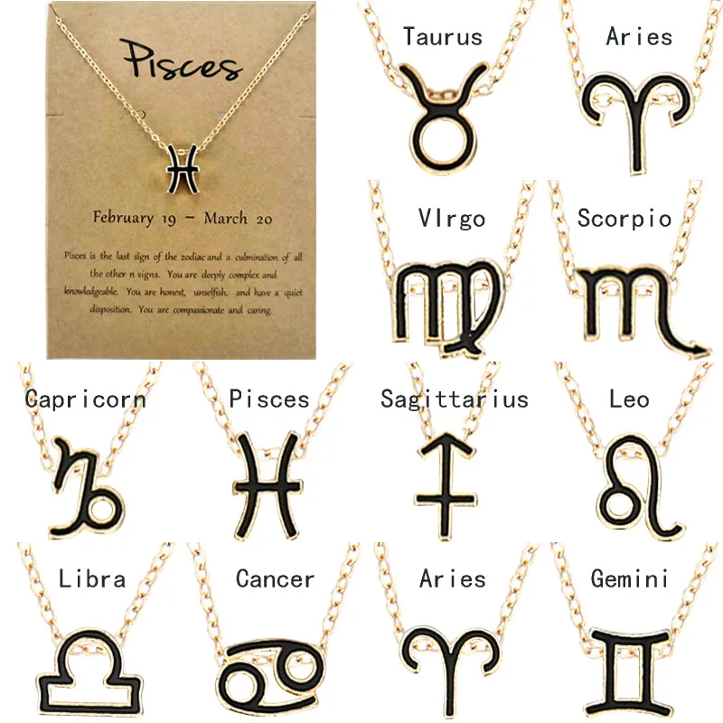 

12 Twelve Constellation Necklace New Black Oil Drop Constellation Paper Card Clavicle Chain for Women Gift Fashion Jewelry