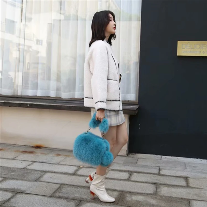 IANLAN Женская импортная сумка из натурального меха лисы сумки через плечо