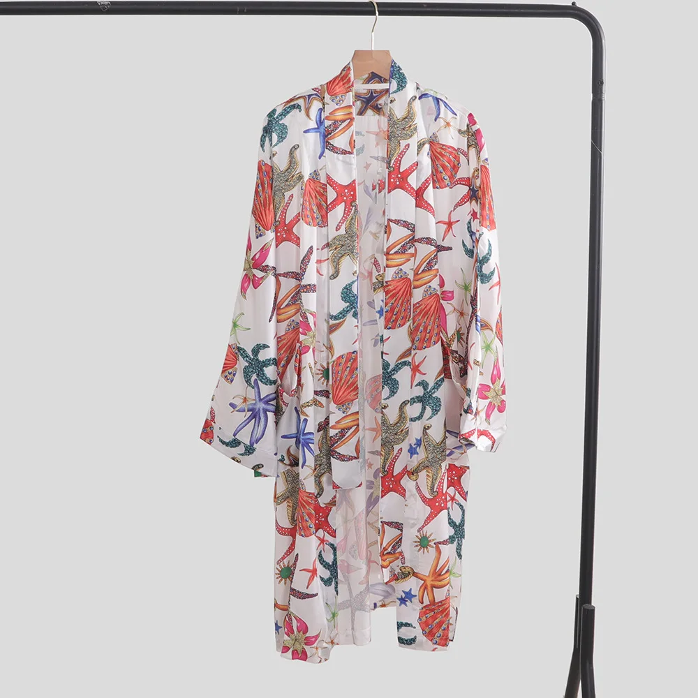 

High Quality Luxury Women Spring and Summer New Products Ocean Color Printing Loose Casual Long-sleeved Shirt Pajamas Robe