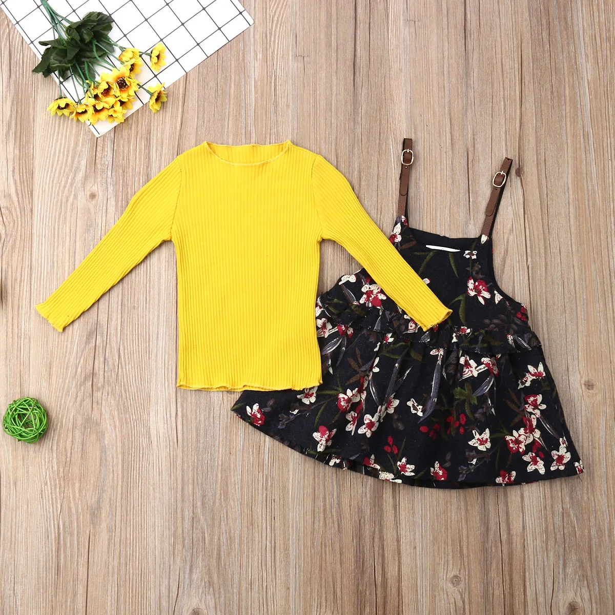 Осенняя одежда для маленьких девочек 2 предмета однотонный топ с длинными