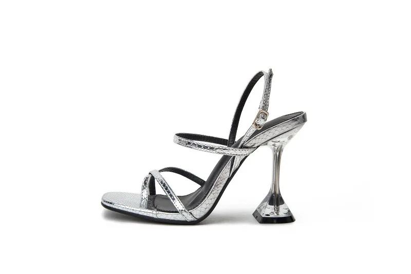 

NAUSK New Silver Back Strap Sandals Transparent Perspex Heel Spike High Heels Crystal Slingbacks Women Wedding Pumps Sandals