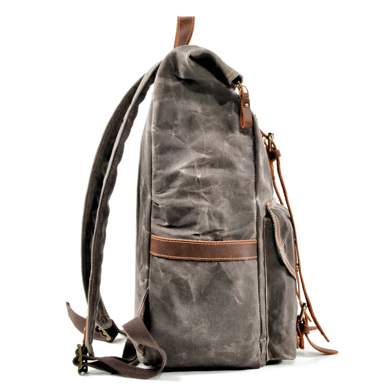 Canvas leather backpack men's multifunctional laptop bag a large number of waterproof belt stitching knapsack bookbag | Багаж и сумки
