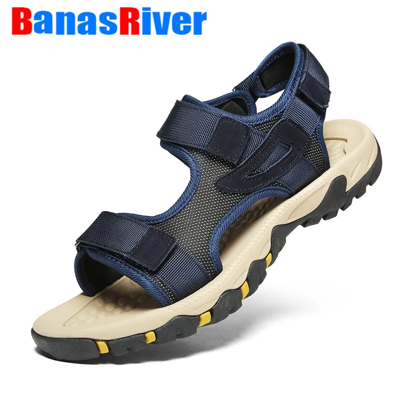 Мужские кожаные сандалии на плоской подошве Классическая Повседневная