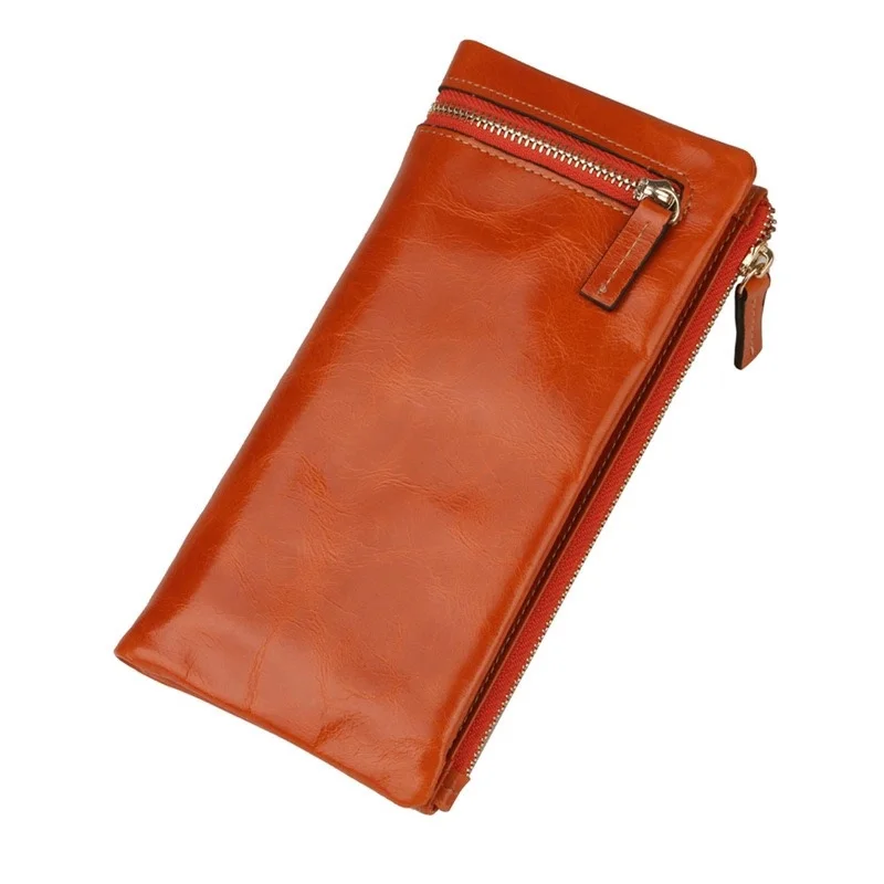 

Women's Long Zip Two Fold Wallet Leather Coin Pouch