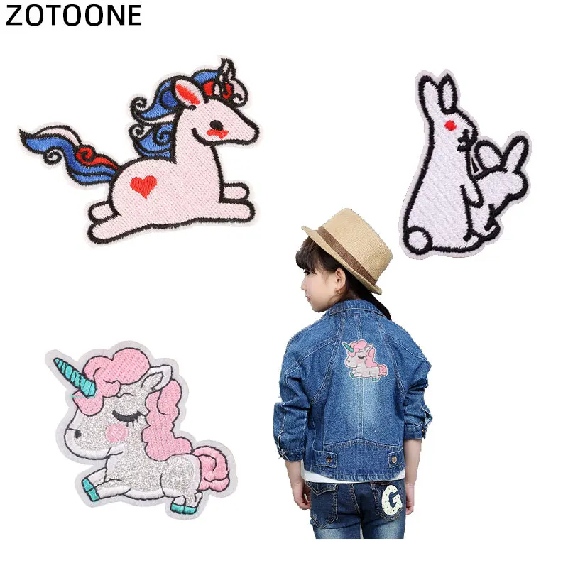 ZOTOONE мультфильм Единорог кролик утюжок на заплатках для одежды вышивка в полоску