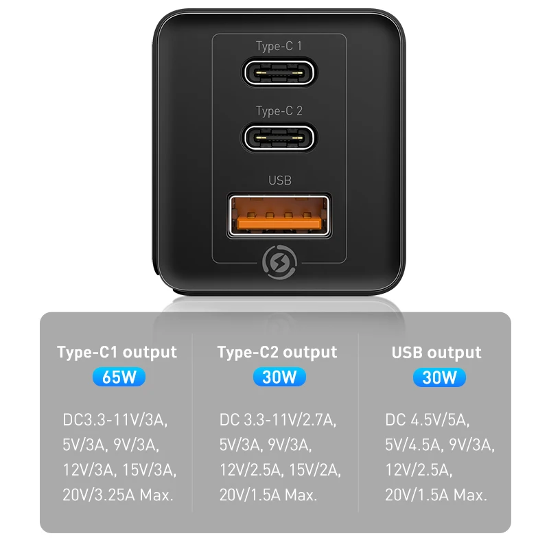 Baseus-cargador USB tipo C para m&oacute;vil, Cargador r&aacute;pido GaN de 65W con Carga r&aacute;pida 4,0, 3,0, QC4.0, QC PD3.0, PD, USB-C, tipo C, para iPhone 12 Pro, Max, Macbook-3
