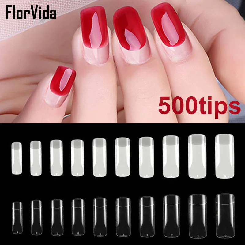 FlorVida 600 шт набор роспись ногтей ногти Короткие квадратные накладные ногти Советы прозрачный натуральный белый акрил для дизайна маникюра